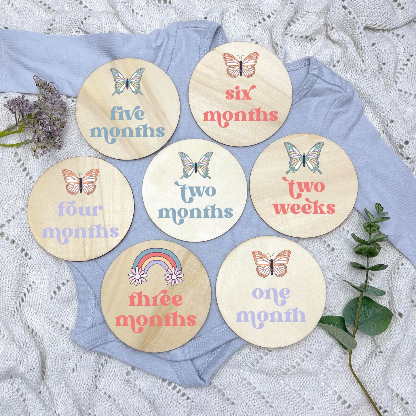 Rainbows Newborn milestone cards, baby milestone discs, boho nursery, aesthetic nursery, beige nursery