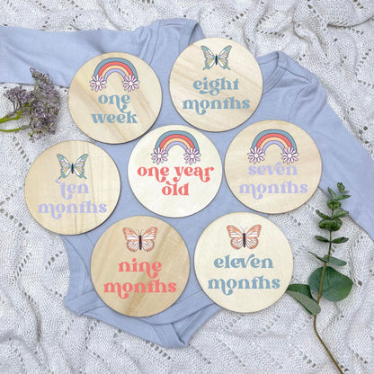 Rainbows Newborn milestone cards, baby milestone discs, boho nursery, aesthetic nursery, beige nursery