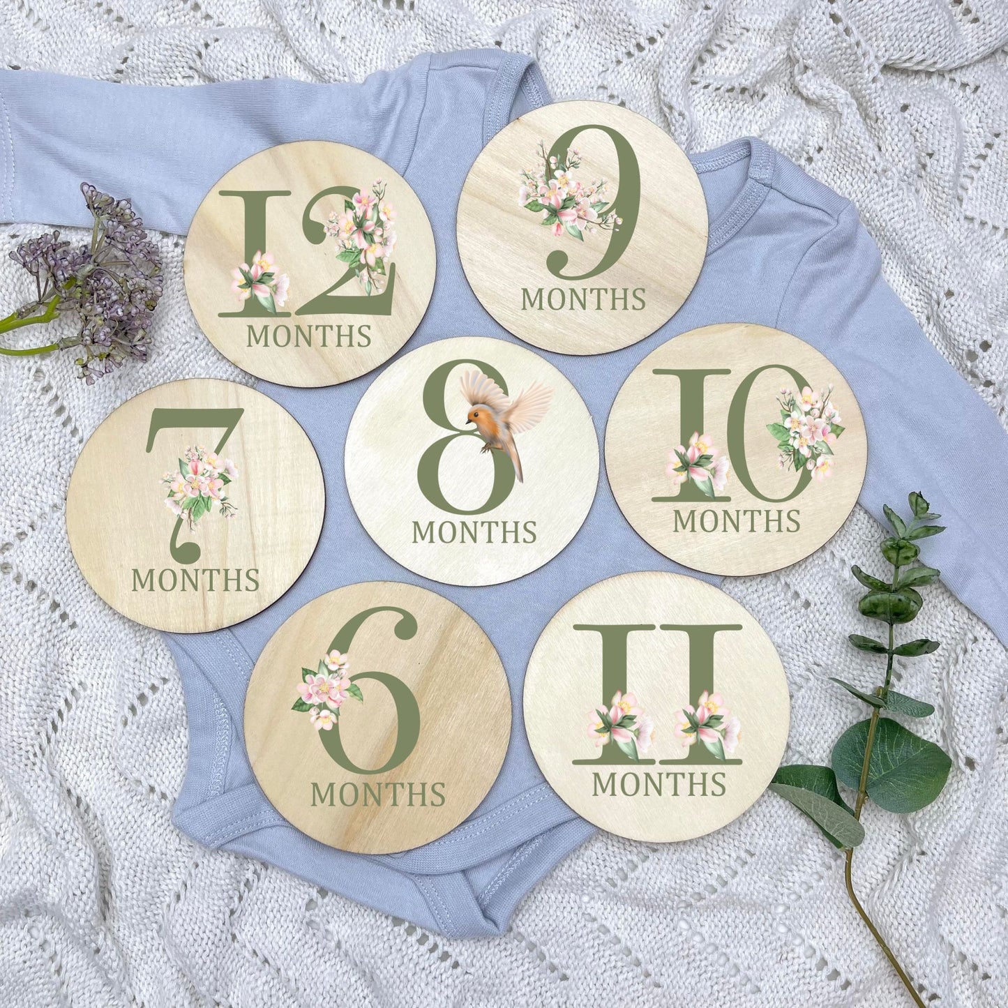 Floral milestone cards, baby milestone discs, boho nursery, aesthetic nursery, beige nursery