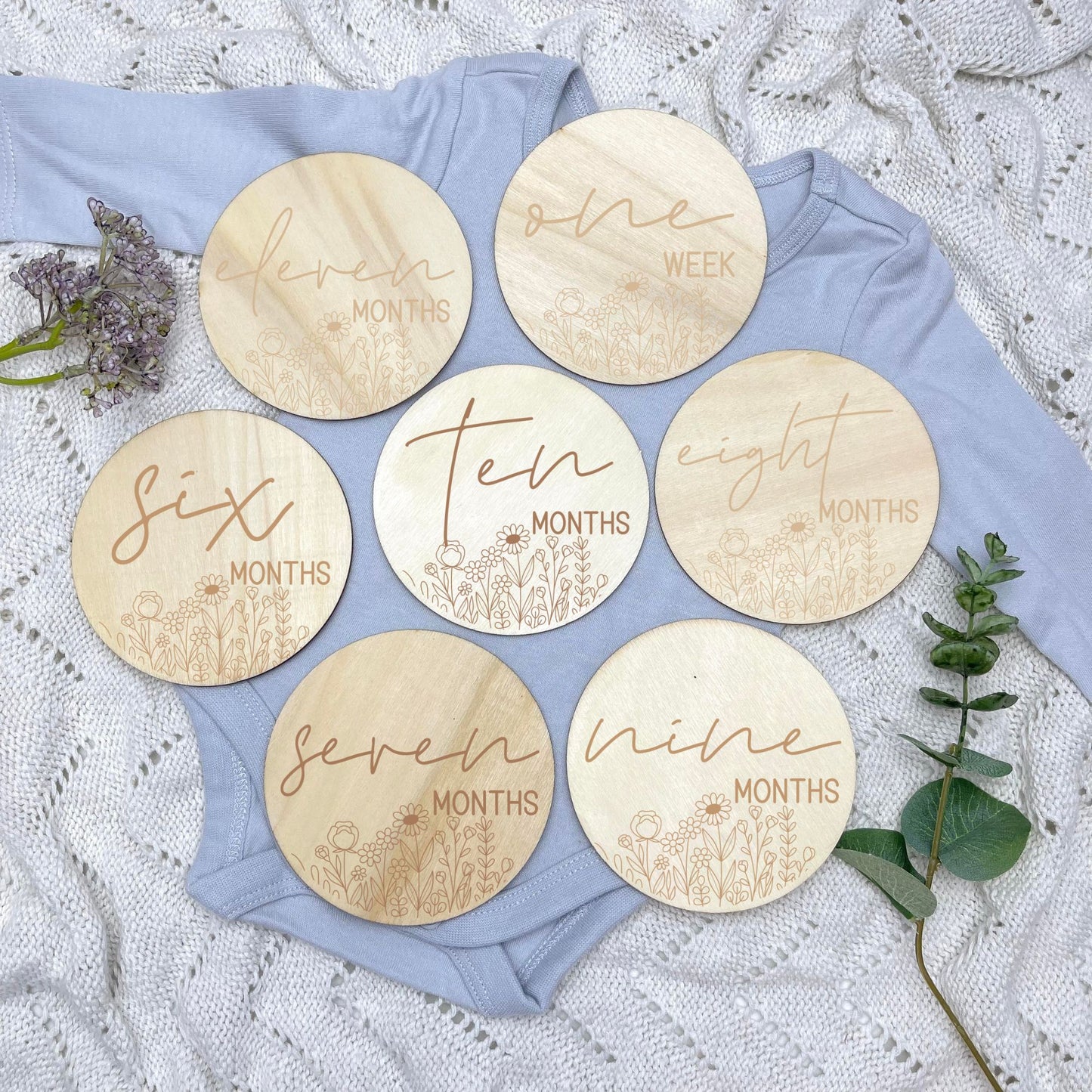 Floral milestone cards, baby milestone discs, boho nursery, aesthetic nursery, beige nursery