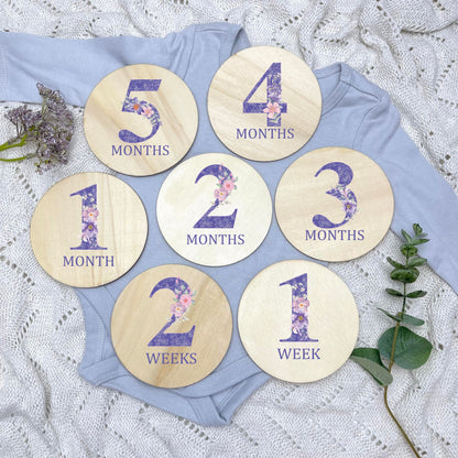 Floral milestone cards, baby milestone discs, boho nursery, aesthetic nursery, beige nursery