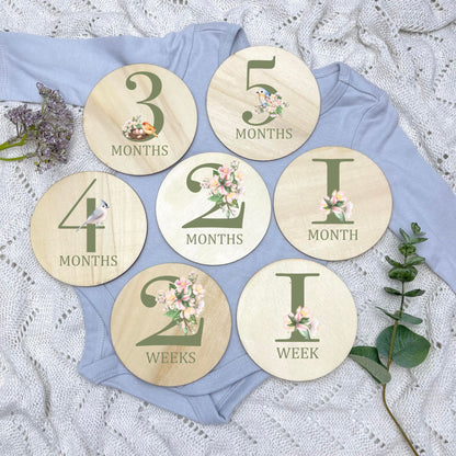 Floral milestone cards, baby milestone discs, boho nursery, aesthetic nursery, beige nursery