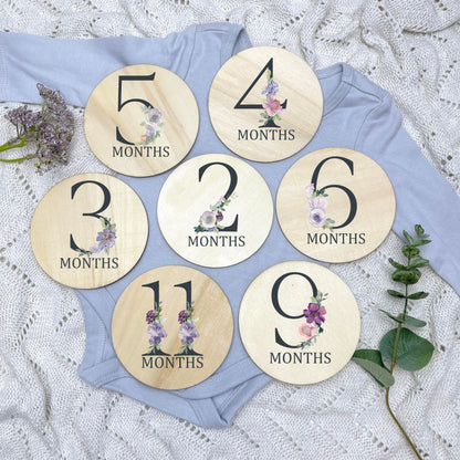 Floral milestone cards, baby milestone discs, boho nursery, aesthetic nursery, beige nursery