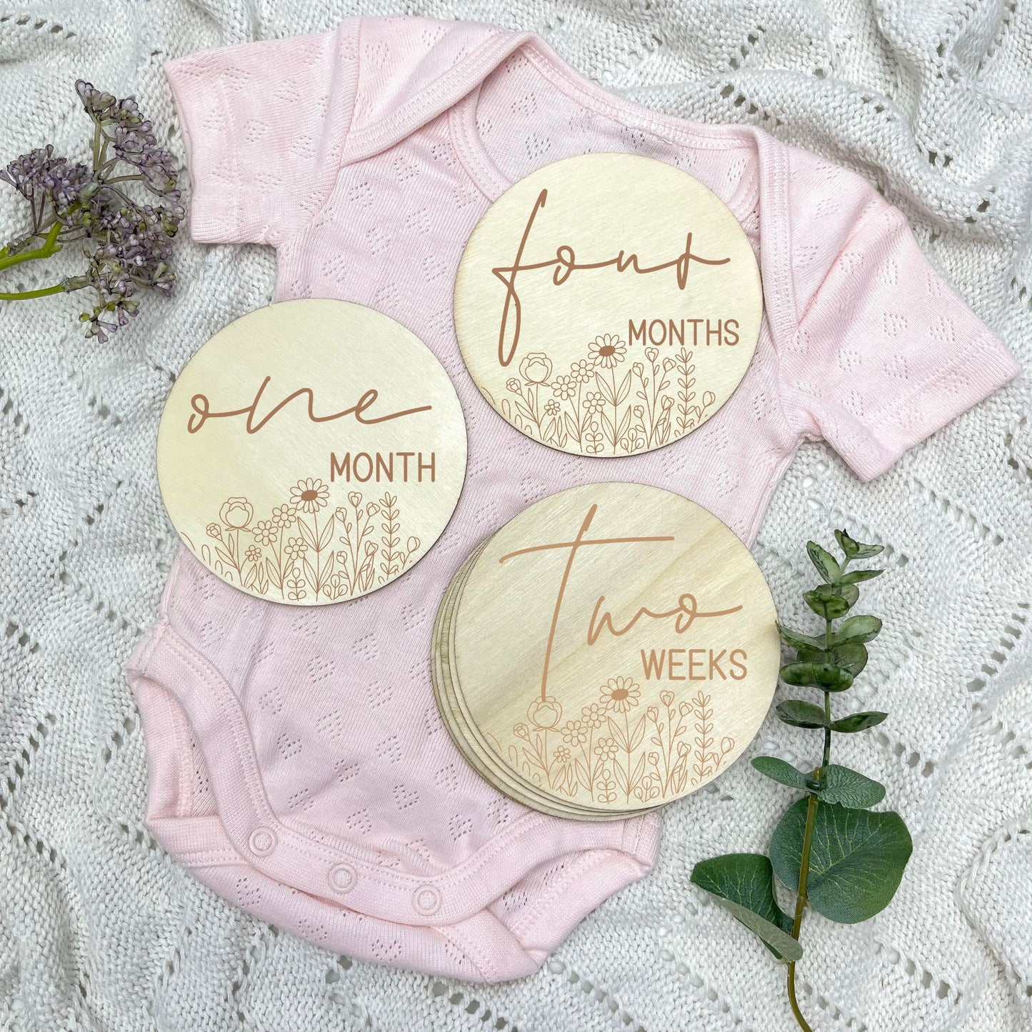 Floral milestone cards, baby milestone discs, boho nursery, aesthetic nursery, beige nursery