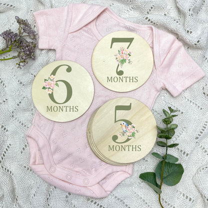 Floral milestone cards, baby milestone discs, boho nursery, aesthetic nursery, beige nursery