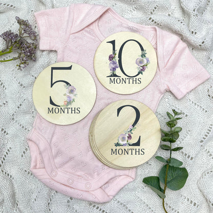 Floral milestone cards, baby milestone discs, boho nursery, aesthetic nursery, beige nursery