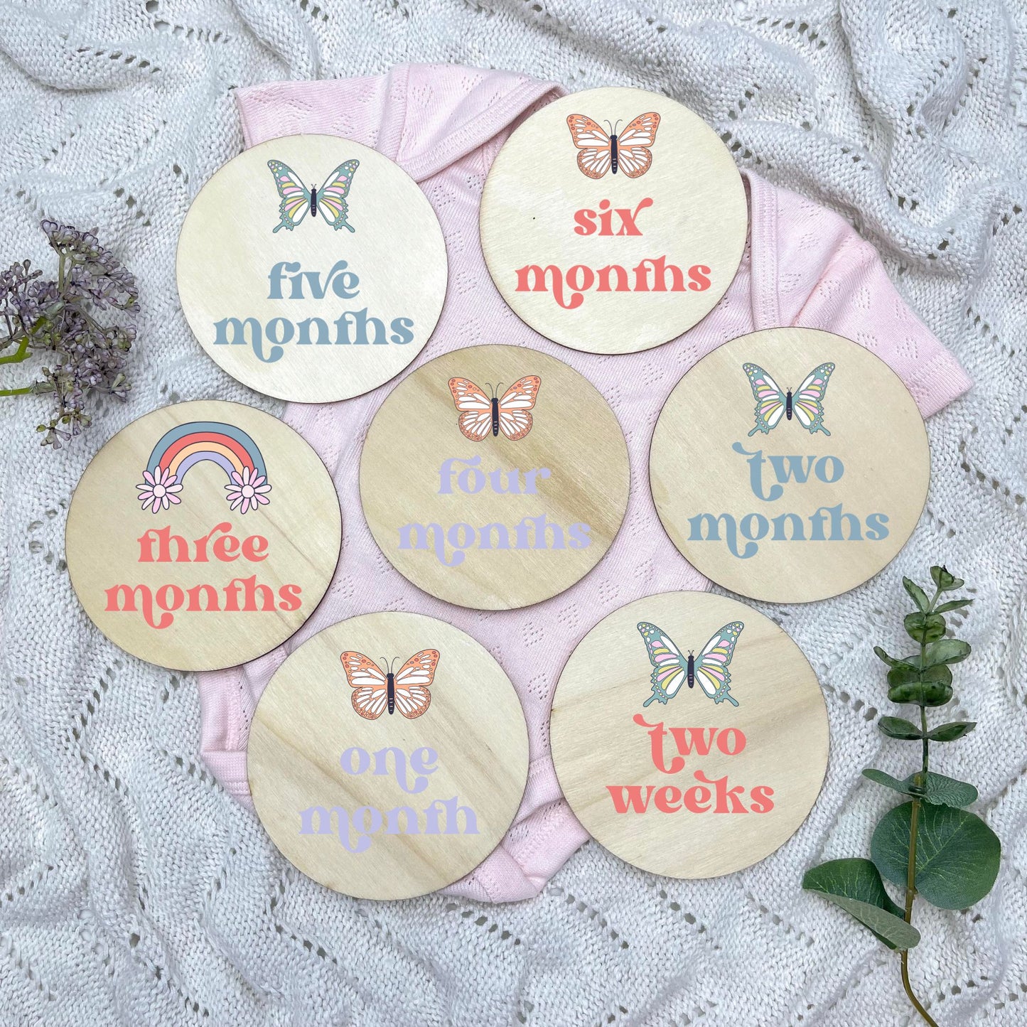 Rainbows Newborn milestone cards, baby milestone discs, boho nursery, aesthetic nursery, beige nursery