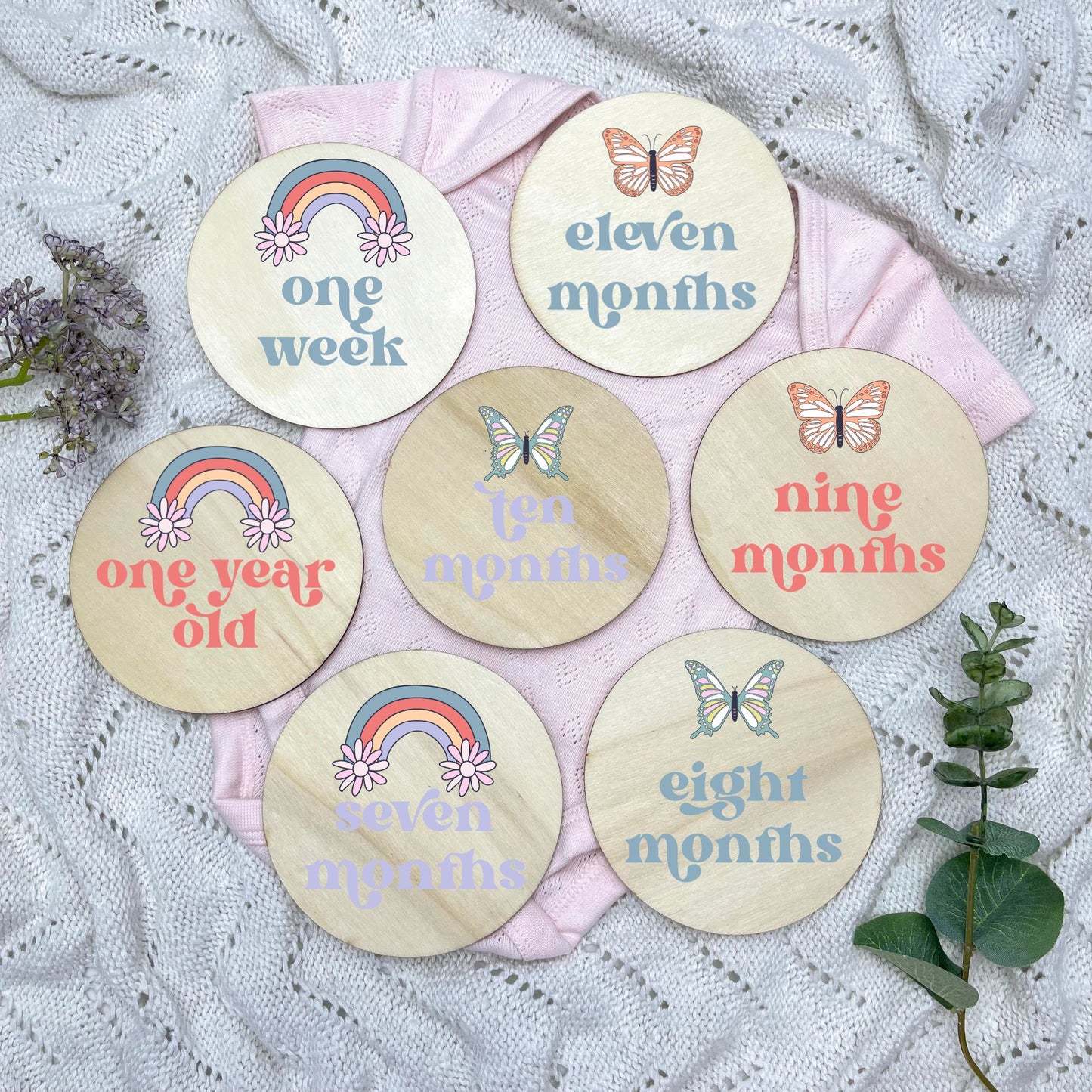 Rainbows Newborn milestone cards, baby milestone discs, boho nursery, aesthetic nursery, beige nursery