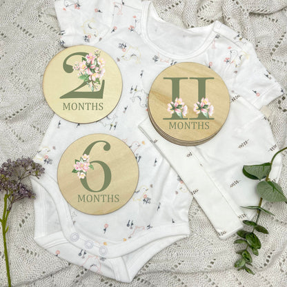 Floral milestone cards, baby milestone discs, boho nursery, aesthetic nursery, beige nursery