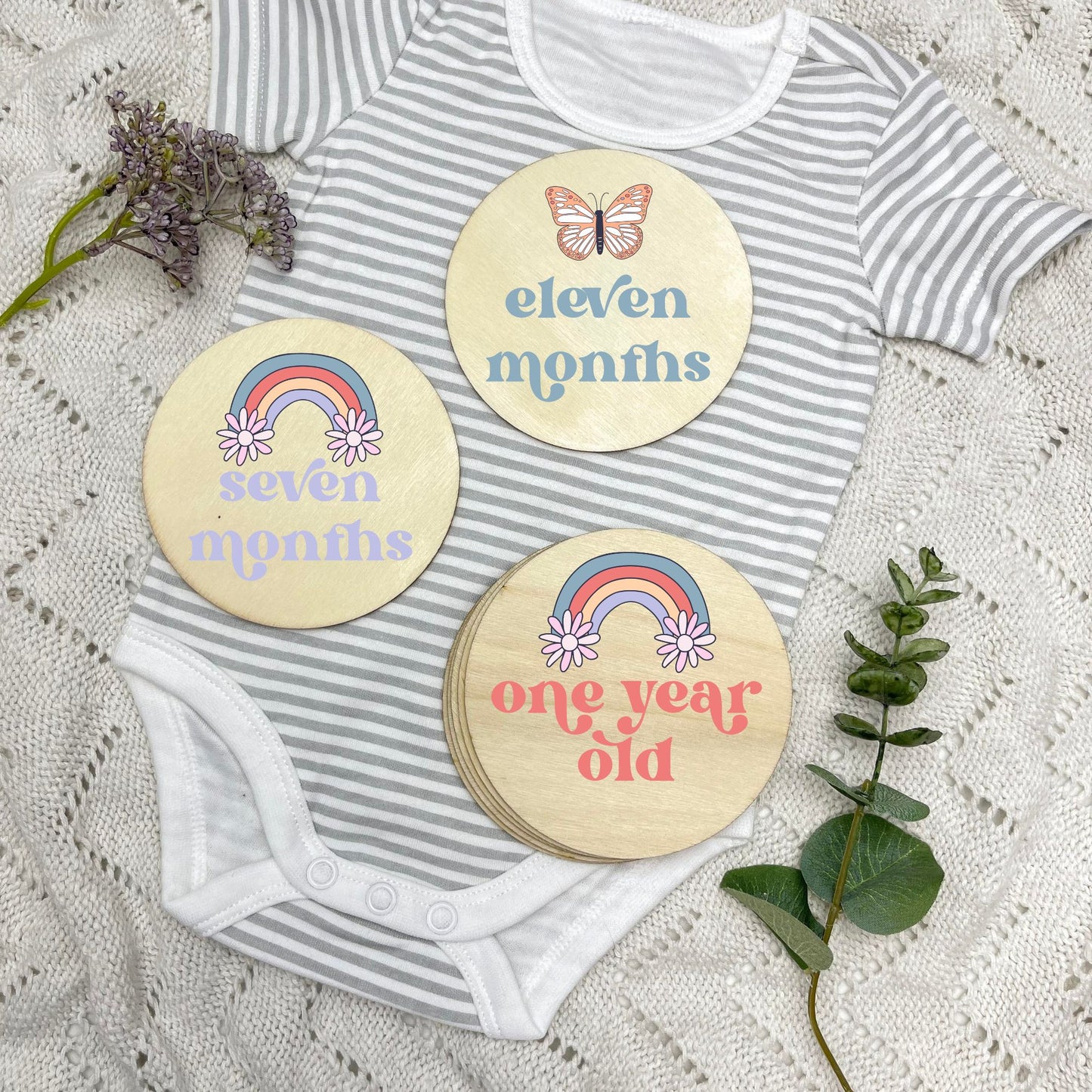 Rainbows Newborn milestone cards, baby milestone discs, boho nursery, aesthetic nursery, beige nursery