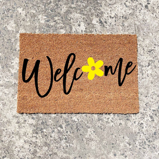 Welcome flower doormat, cutesy doormat, custom doormat, personalised doormat