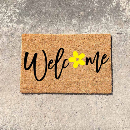 Welcome flower doormat, cutesy doormat, custom doormat, personalised doormat