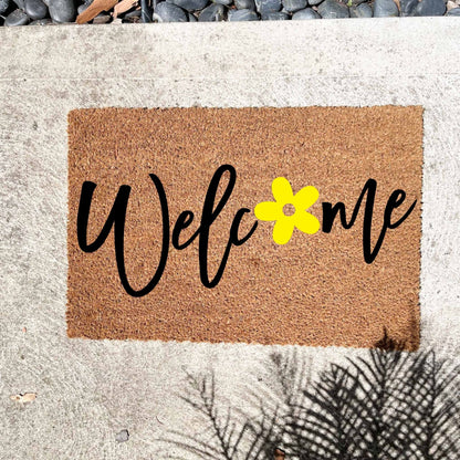 Welcome flower doormat, cutesy doormat, custom doormat, personalised doormat