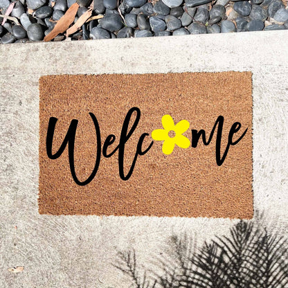 Welcome flower doormat, cutesy doormat, custom doormat, personalised doormat