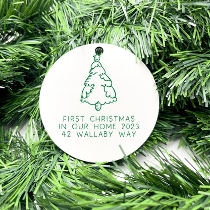 Personalised first Christmas in new home bauble, Housewarming Ornament, Cozy Home Decoration, new home bauble, holiday decor, christmas tree