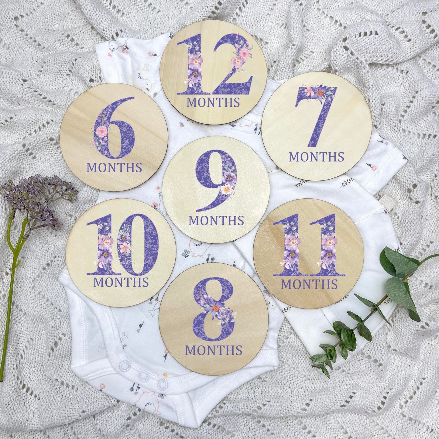 Floral milestone cards, baby milestone discs, boho nursery, aesthetic nursery, beige nursery