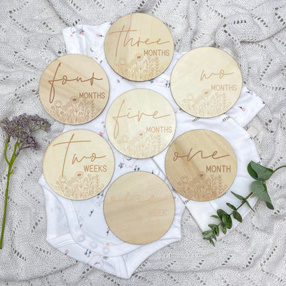 Floral milestone cards, baby milestone discs, boho nursery, aesthetic nursery, beige nursery