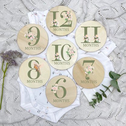 Floral milestone cards, baby milestone discs, boho nursery, aesthetic nursery, beige nursery