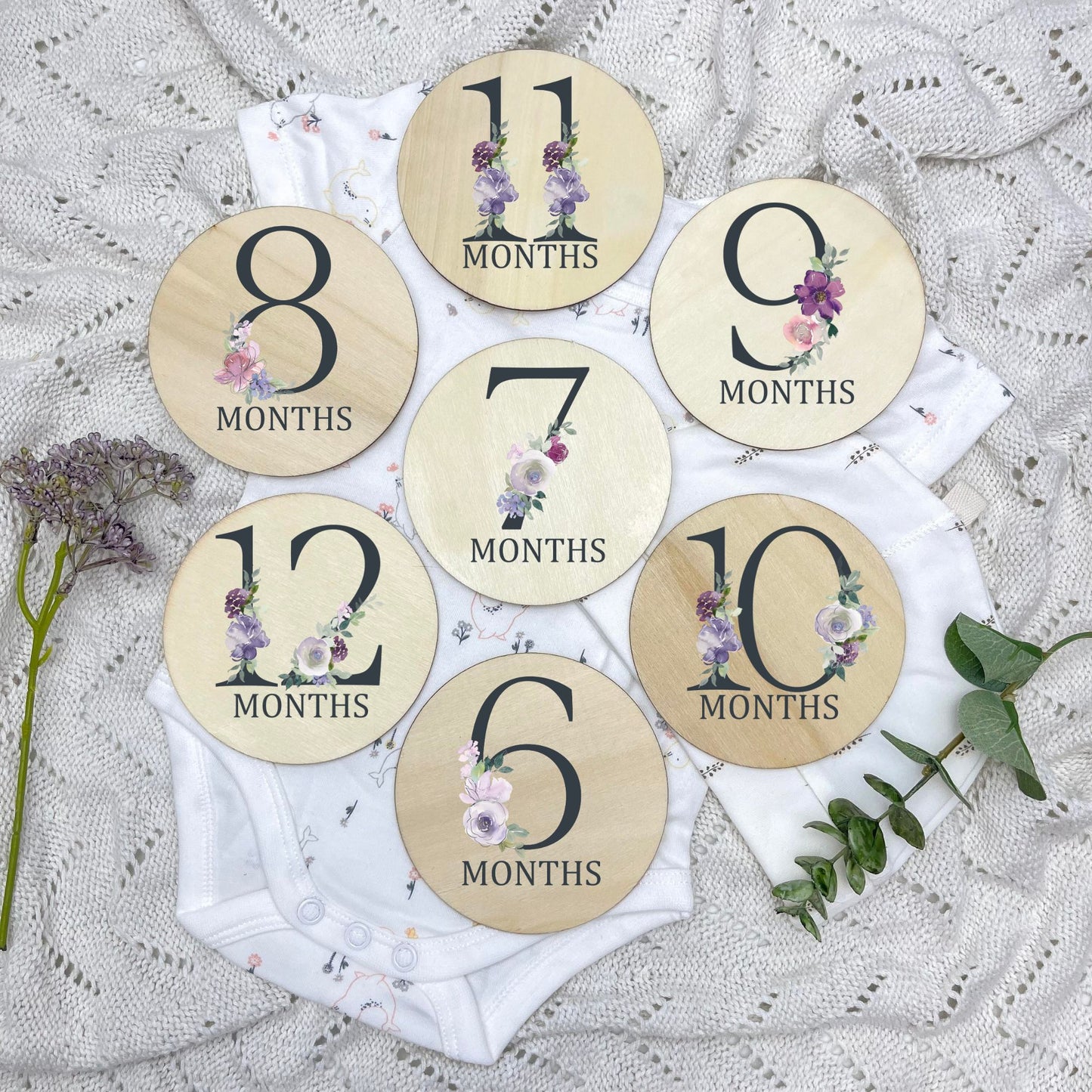 Floral milestone cards, baby milestone discs, boho nursery, aesthetic nursery, beige nursery