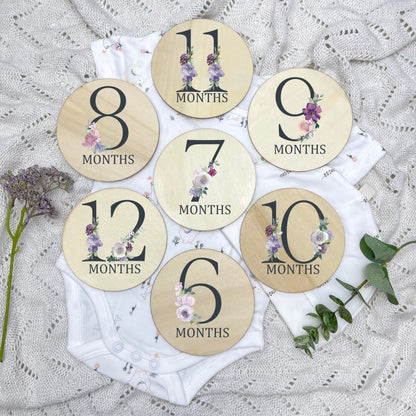 Floral milestone cards, baby milestone discs, boho nursery, aesthetic nursery, beige nursery