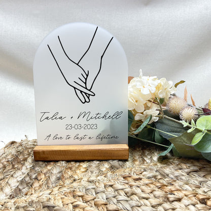 Couple holding hands, personalised sign, personalised wedding gift, engagement gift, anniversary gift