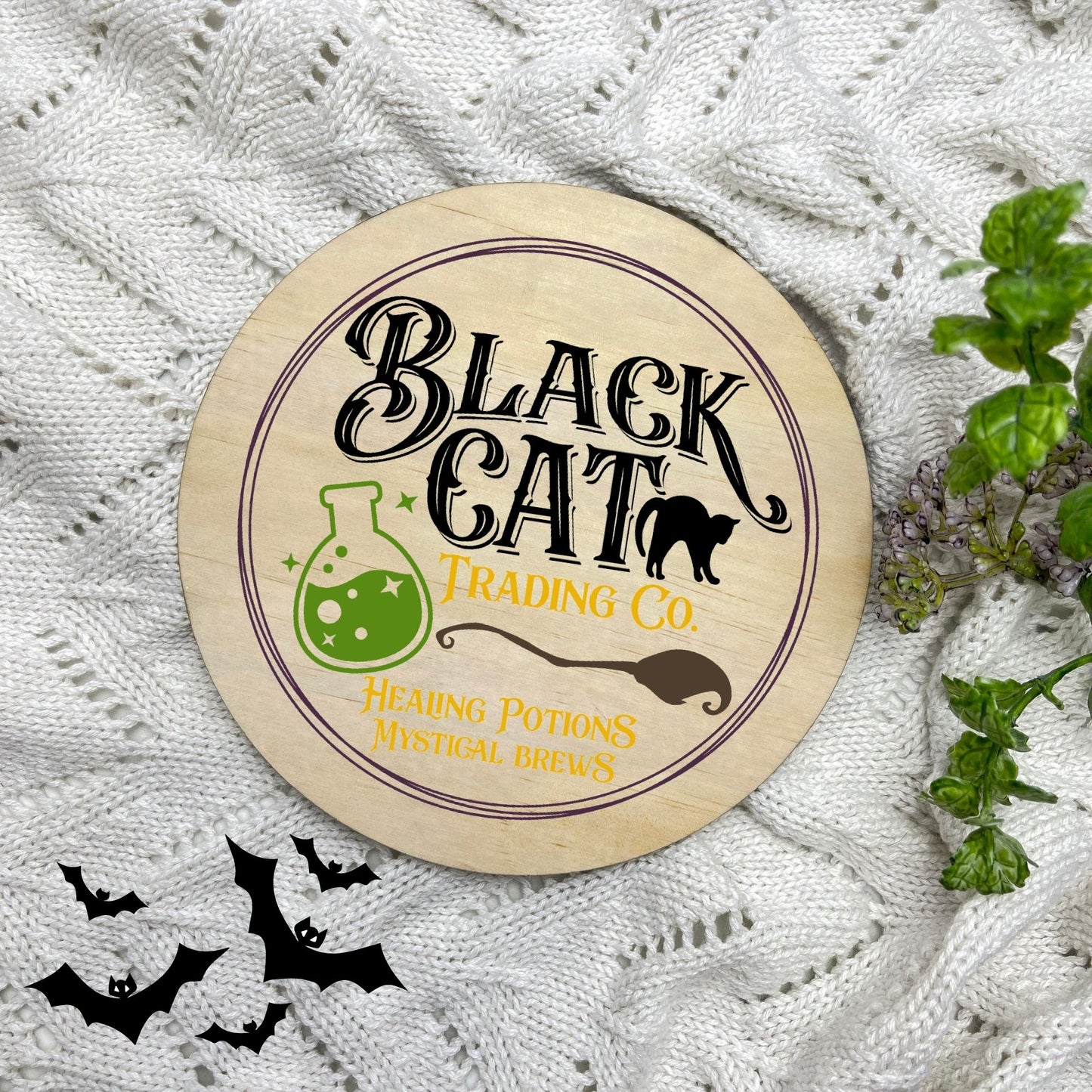 Black cat trading co sign, Halloween Decor, Spooky Vibes, hocus pocus sign, trick or treat decor, haunted house h31