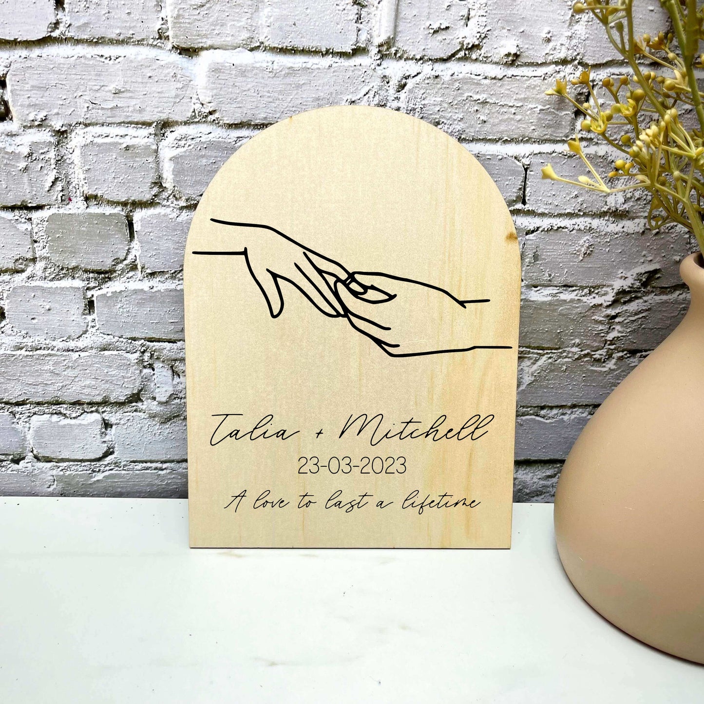 Couple holding hands, personalised sign, personalised wedding gift, engagement gift, anniversary gift