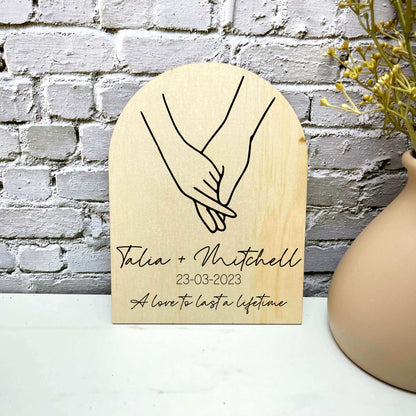 Couple holding hands, personalised sign, personalised wedding gift, engagement gift, anniversary gift