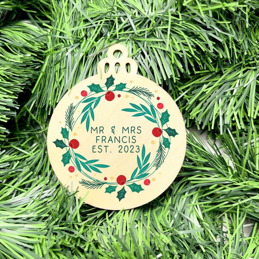 Personalised Newlywed Bauble, Mr. & Mrs. Christmas Ornament, First Christmas as Spouses Bauble, First Married Christmas Ornament