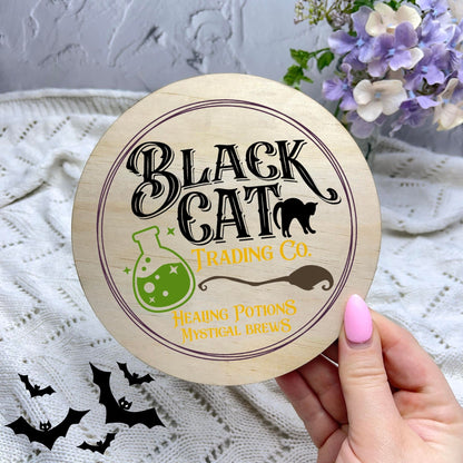 Black cat trading co sign, Halloween Decor, Spooky Vibes, hocus pocus sign, trick or treat decor, haunted house h31