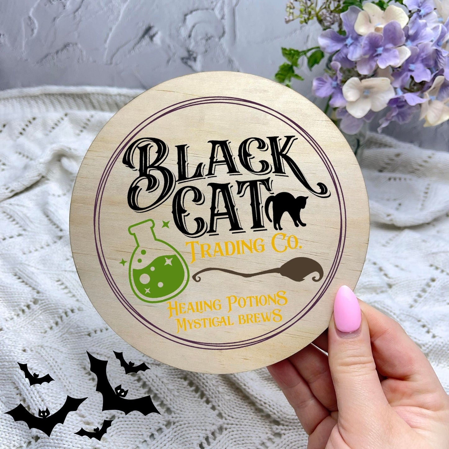 Black cat trading co sign, Halloween Decor, Spooky Vibes, hocus pocus sign, trick or treat decor, haunted house h31