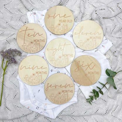 Floral milestone cards, baby milestone discs, boho nursery, aesthetic nursery, beige nursery