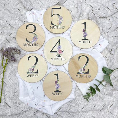 Floral milestone cards, baby milestone discs, boho nursery, aesthetic nursery, beige nursery