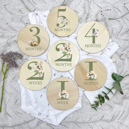 Floral milestone cards, baby milestone discs, boho nursery, aesthetic nursery, beige nursery