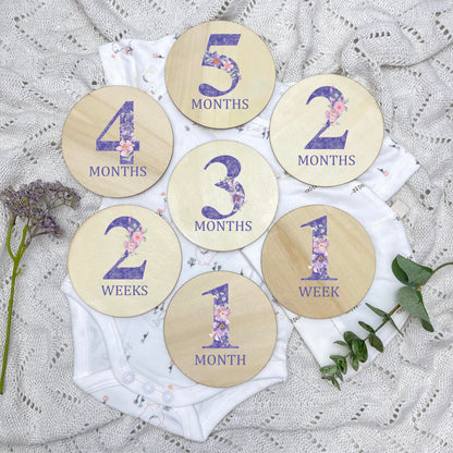 Floral milestone cards, baby milestone discs, boho nursery, aesthetic nursery, beige nursery