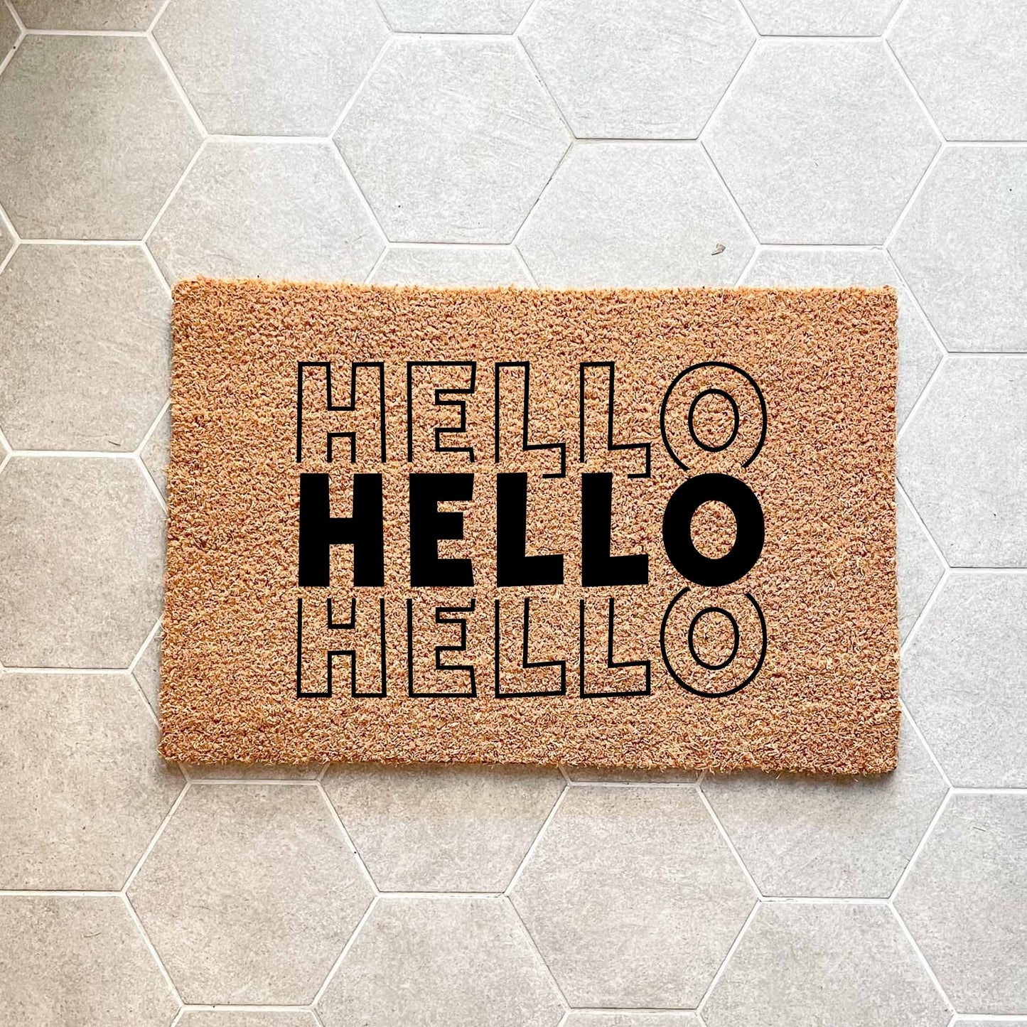 Hello doormat, unique doormat, custom doormat, personalised doormat