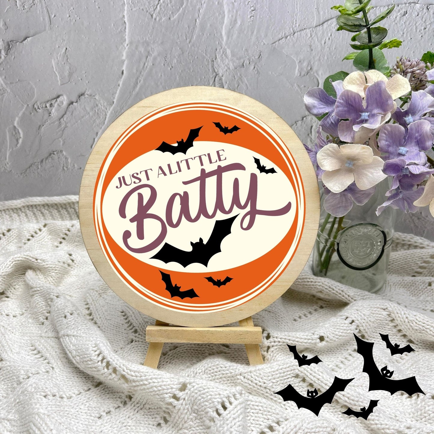 Just a little batty sign, Halloween Decor, Spooky Vibes, hocus pocus sign, trick or treat decor, haunted house h57