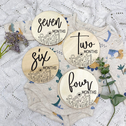 Floral milestone cards, baby milestone discs, boho nursery, aesthetic nursery, beige nursery
