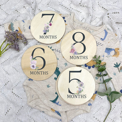 Floral milestone cards, baby milestone discs, boho nursery, aesthetic nursery, beige nursery