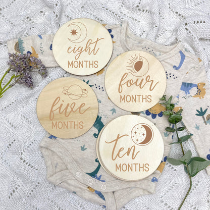 Celestial milestone cards, baby milestone discs, boho nursery, aesthetic nursery, beige nursery