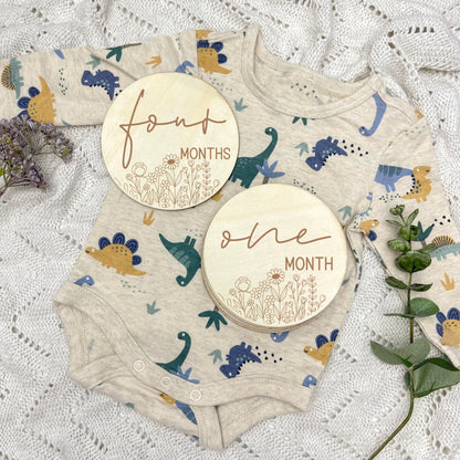 Floral milestone cards, baby milestone discs, boho nursery, aesthetic nursery, beige nursery