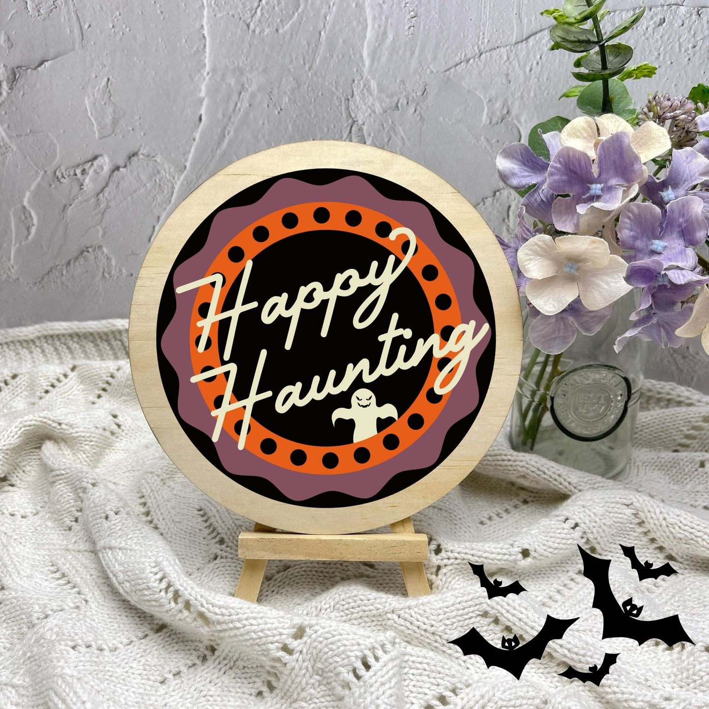 Happy Haunting sign, Halloween Decor, Spooky Vibes, hocus pocus sign, trick or treat decor, haunted house h34