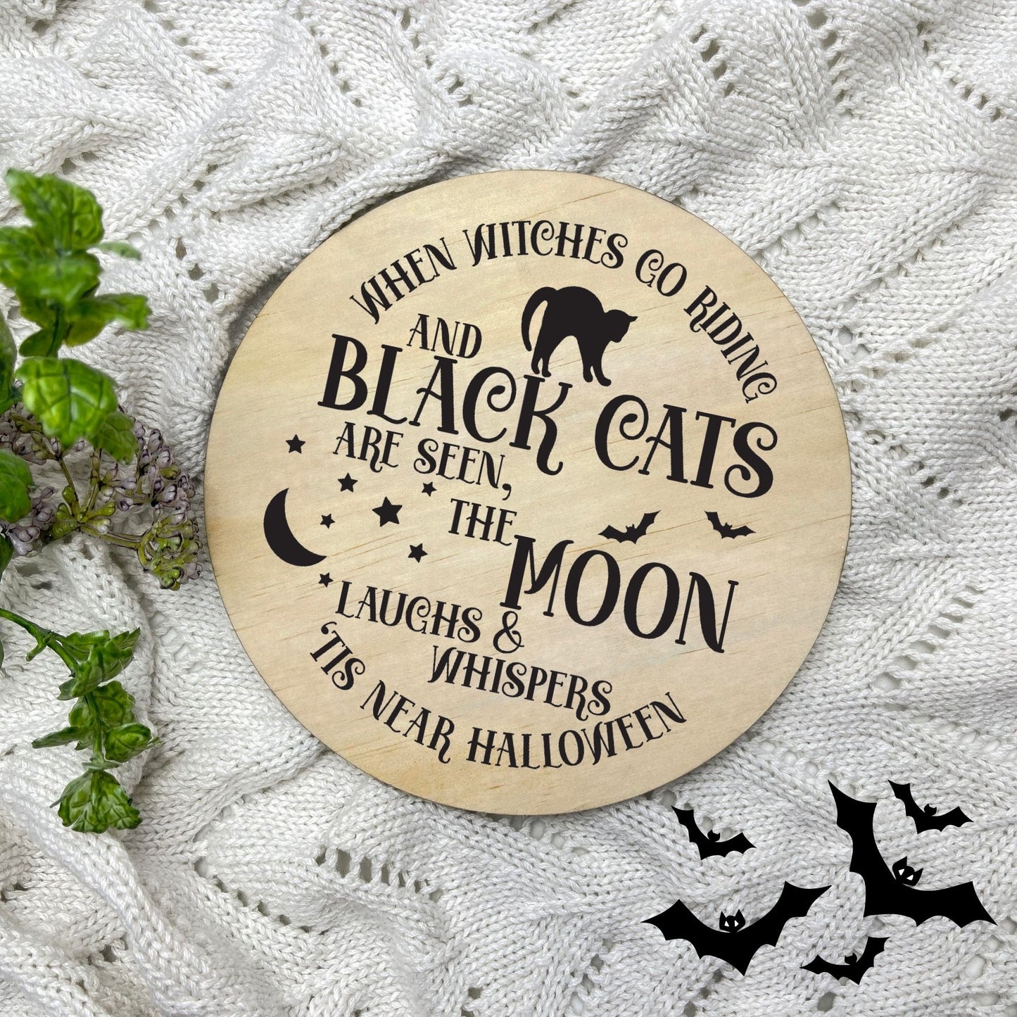 Black cat on the moon sign, Halloween Decor, Spooky Vibes, hocus pocus sign, trick or treat decor, haunted house h60