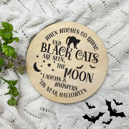 Black cat on the moon sign, Halloween Decor, Spooky Vibes, hocus pocus sign, trick or treat decor, haunted house h60