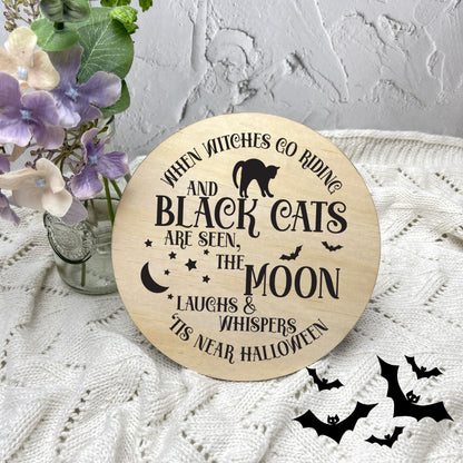 Black cat on the moon sign, Halloween Decor, Spooky Vibes, hocus pocus sign, trick or treat decor, haunted house h60