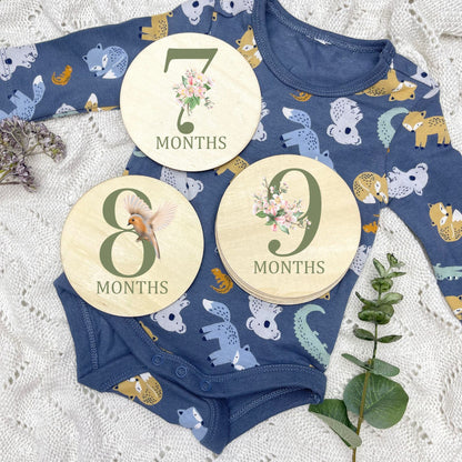 Floral milestone cards, baby milestone discs, boho nursery, aesthetic nursery, beige nursery