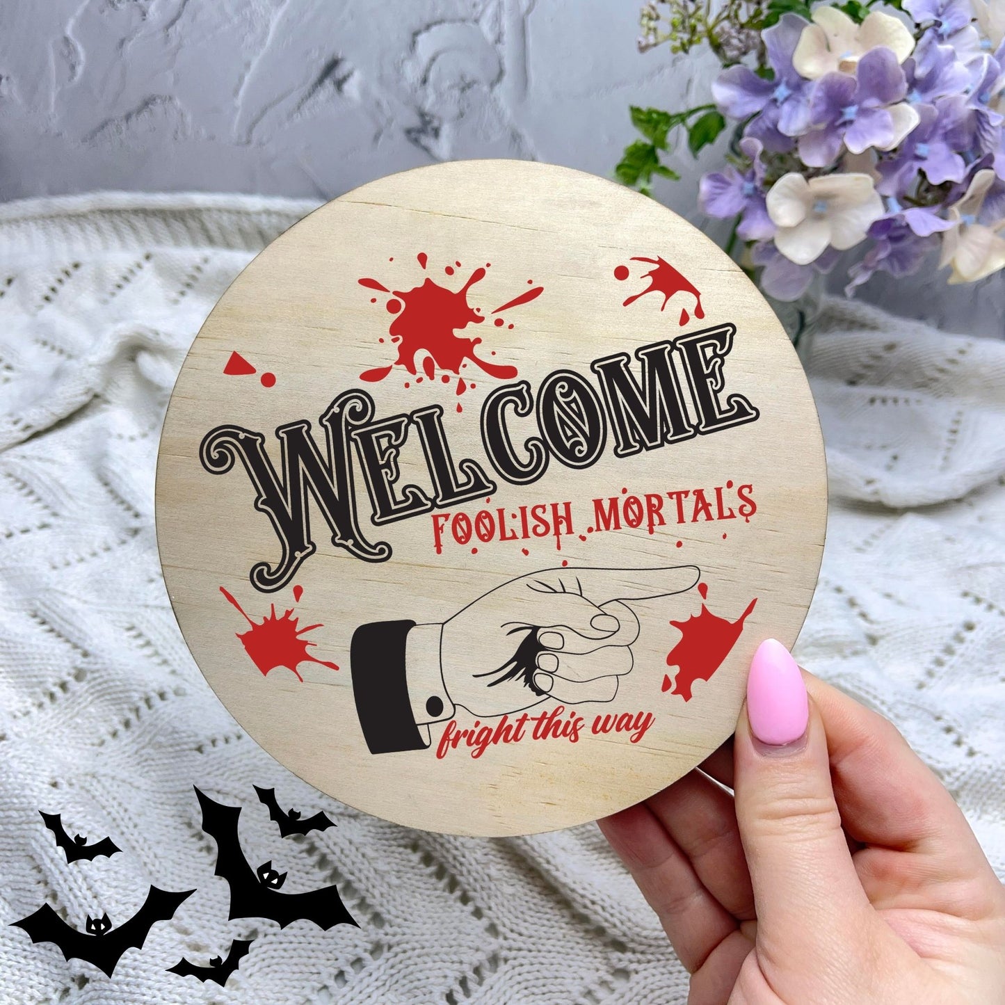 Welcome Foolish Mortals sign, Halloween Decor, Spooky Vibes, hocus pocus sign, trick or treat decor, haunted house h51