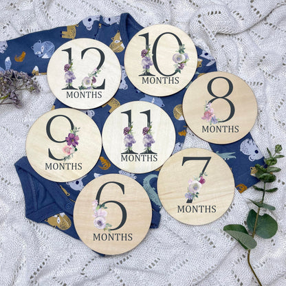 Floral milestone cards, baby milestone discs, boho nursery, aesthetic nursery, beige nursery