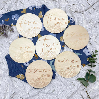 Floral milestone cards, baby milestone discs, boho nursery, aesthetic nursery, beige nursery