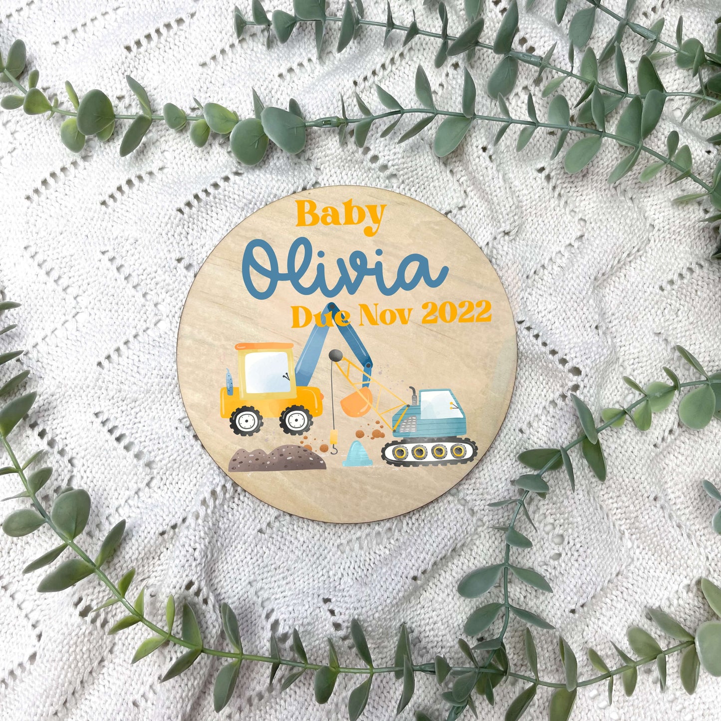 Construction newborn milestone discs, baby milestones, Construction nursery, crane theme, digger